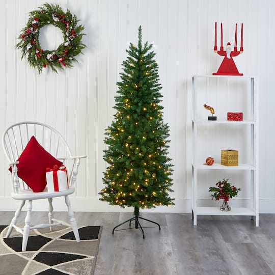 6ft. Pre-Lit Green Mountain Pine Artificial Christmas Tree, Clear LED Lights